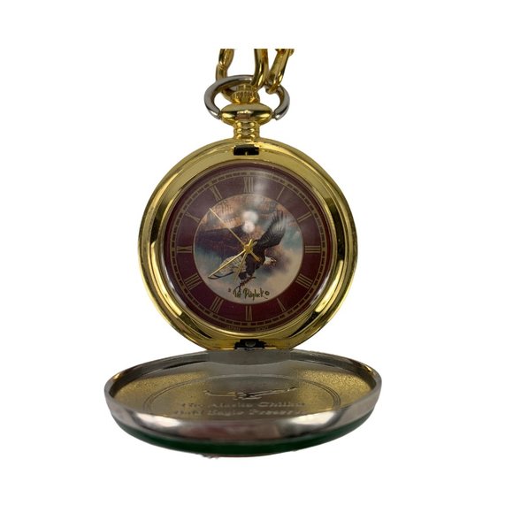 Franklin Mint Bald Eagle Wings of Freedom Heart of Glory Pocket Watch & Display - Picture 3 of 8